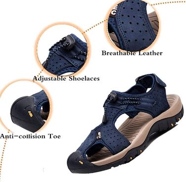 Чоловічі сандалі Asifn для туризму, шкіра, водонепроникні, закритий носок, сині (43/44 EU)