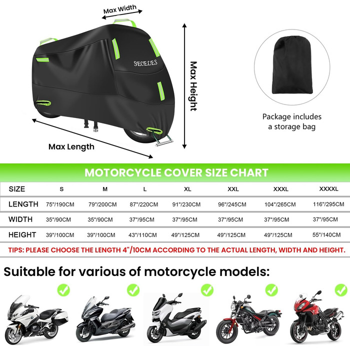 Захисний чохол для мотоцикла 300D Outdoor - водовідштовхуючий, з оксфорду, XXXL (265x95x125cm), зелений