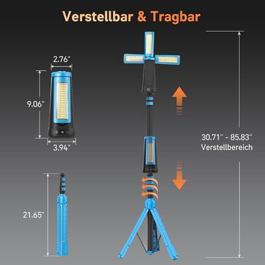 Портативна LED кемпінгова лампа 15000mAh з регулюванням яскравості, штативом, IP65, для кемпінгу, подорожей, будівництва та надзвичайних ситуацій, блакитна