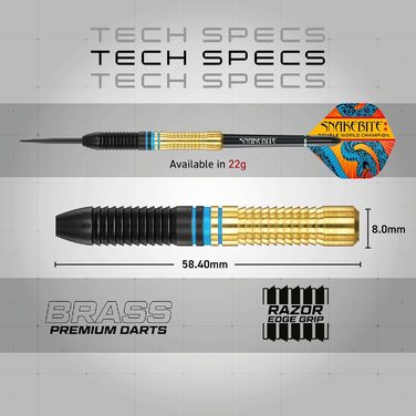 Дротики Red Dragon Peter Wright Snakebite латунні з сталевим вістрям, сині