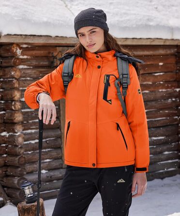 TACVAEN Жіноча куртка-перехідник, тепла зимова куртка, куртка для хайкінгу, вітронепроникна куртка з водонепроникною блискавкою, біло-чорна (XXL, помаранчевий)