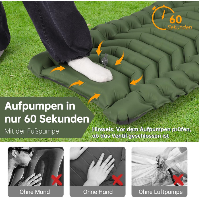 Килимок для кемпінгу Hausprofi Isomatte: ультралегкий надувний килимок з насосом та подушкою, для туризму, пляжу, відпочинку на природі, армійного кольору