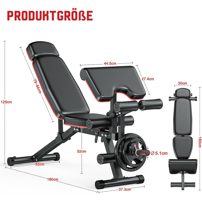 Регульована лава для тренувань XDDIAS з блоком для згинання ніг та підтримуючим валиком, до 410 кг, 10 положень спинки, для дому, багатофункціональна