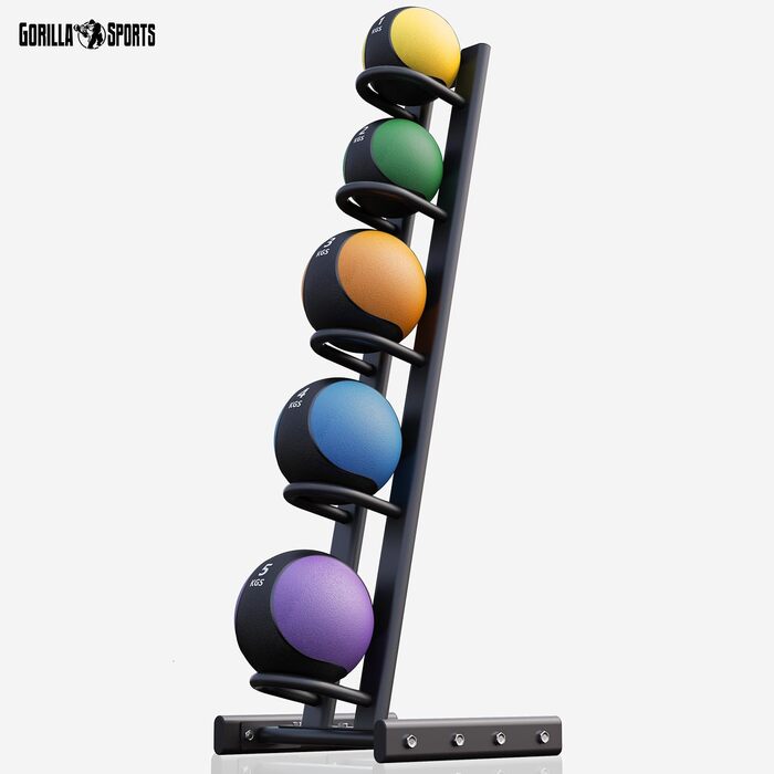 Медичний м'яч GORILLA SPORTS® - окремо/набір, 1-10 кг, з неслизькою поверхнею, гумовий, вибір кольору. Slam Ball, вантажний м'яч, тренувальний м'яч, слямбол (набір 15 кг з підставкою - багато кольорів)