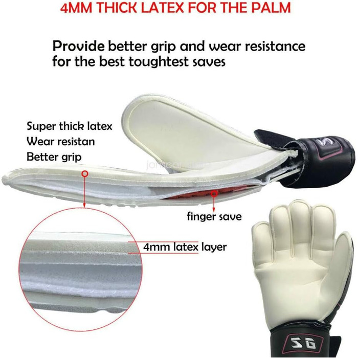 Професійні воротарські рукавички для футболу з захистом пальців з латексу, чорні, розмір 8 (для дітей та дорослих)