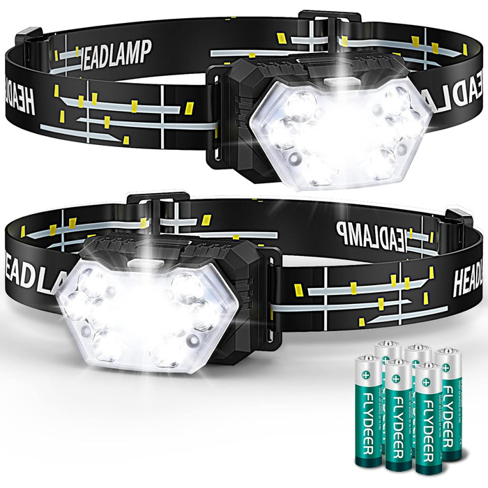 LED налобний ліхтар Lsnisni 2000 Люмен, 2 шт. з 6 режимами, водонепроникний IPX5, для дітей та дорослих, з акумуляторами AAA
