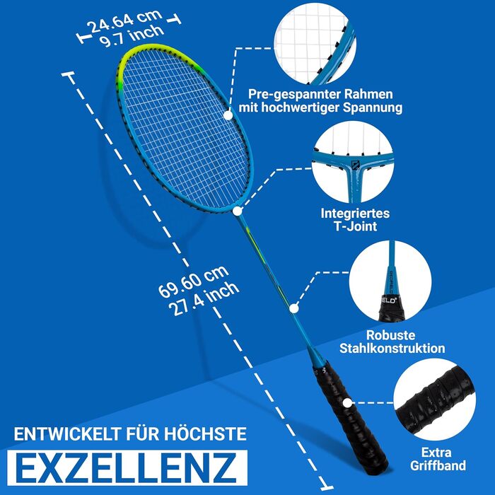 Набір для бадмінтона Redfield: 2 ракетки, 2 волани, сумка, 2 ручки, для спорту та розваг