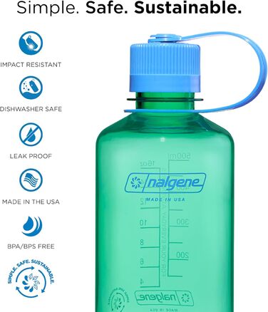 Пляшка для води Nalgene Sustain Tritan 907 мл, BPA-free, ударостійка, вузьке горло, для туризму, фітнесу, пастельно-зелена
