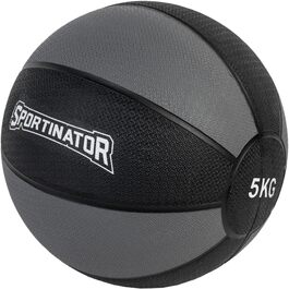 Медичний м'яч SPORTINATOR 5 кг, сірий/чорний, для силових і функціональних тренувань, з маркуванням ваги, розмір 1-10