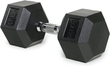 Гантеля TREXO Hex 15 кг з гумовим покриттям, чавунна, для силових тренувань вдома, ергономічна ручка, стійка та універсальна