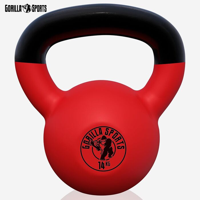 Кетлбел GORILLA SPORTS 14 кг, чавунний, вінілове покриття, для фітнесу та силових тренувань