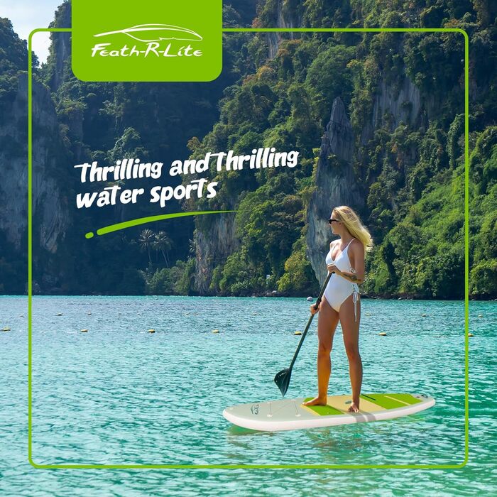 Надувний SUP Paddleboard FunWater для дорослих. Комплект: весло, насос, рюкзак, лінія. Зелено-білий колір