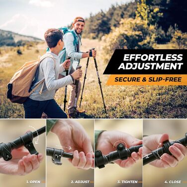 Трекінгові палиці Foxelli Carbon – легкі, складні, з поглинанням ударів, для хайкінгу, трекінгу та бігу, з ручками з натурального корку, фіксаторами Flip Lock, аксесуарами для 4 сезонів та сумкою для перенесення