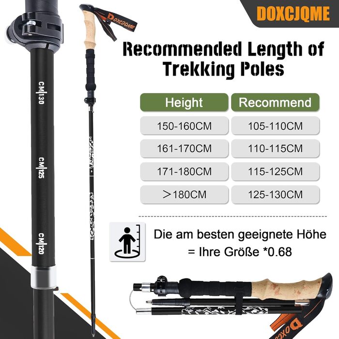 Телескопічні палиці для скандинавської ходьби та трекінгу (2 шт), складані, 110-130 см, алюмінієві, чорні, з гумовими наконечниками та сумкою
