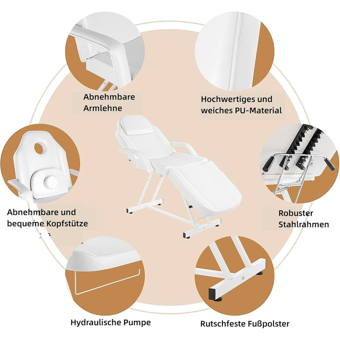 Лежак для масажу LEADZM, 3 зони, регульована висота, для салонів краси, SPA, перукарень (білий)