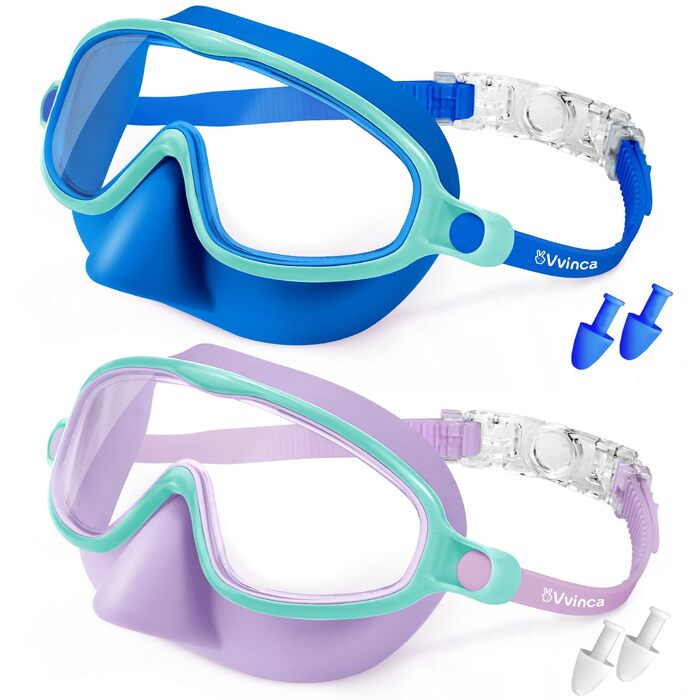 Дитячі окуляри для плавання Vvinca з носовим затискачем, комплект 2 шт. (блакитний & фіолетовий)