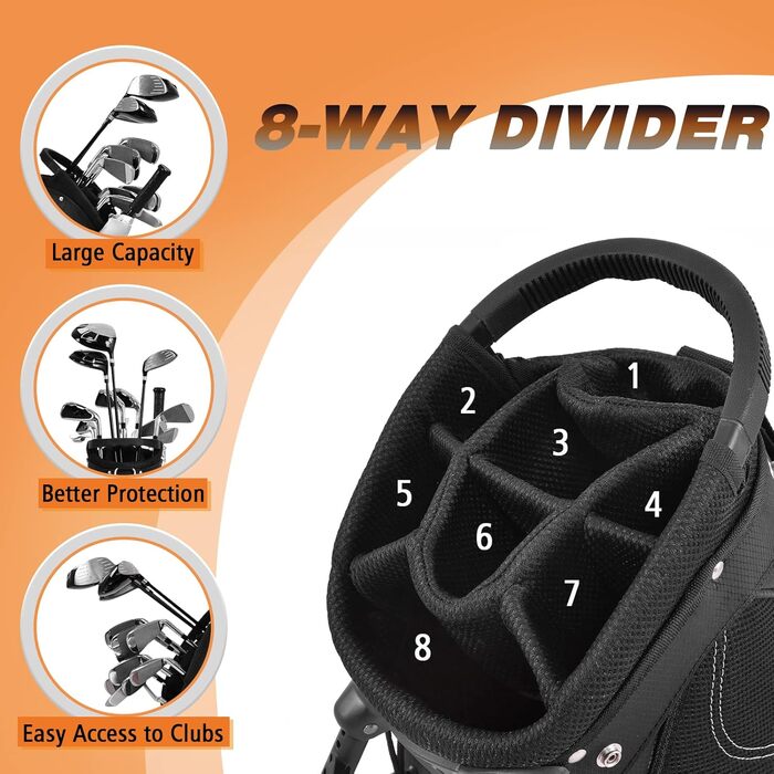 Сумка для гольф-клубу LIFEZEAL зі стійкою, 8 відділень, для чоловіків та жінок, 28 x 21 x 89,5 см