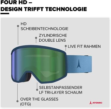 Atomic FOUR HD Skibrille: гірськолижні окуляри з великим полем зору (Deep Ocean)