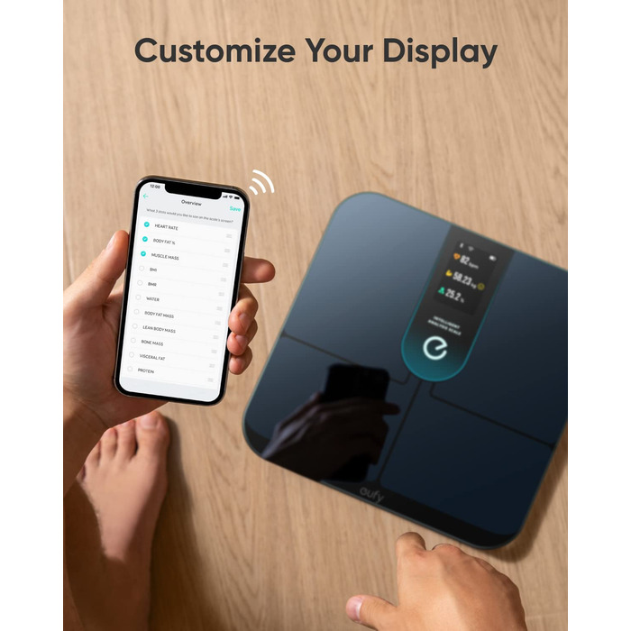 Розумні ваги eufy by Anker P3 з Wi-Fi, 3D-моделлю тіла, аналізом складу, 16 показниками, вимірюванням пульсу, BMI, Bluetooth, додатком