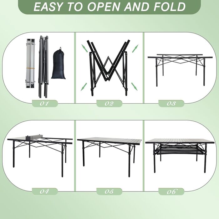 Складаний садовий стіл для кемпінгу Poepore, алюміній, 140x70x70 см, на 4-6 осіб, чорний