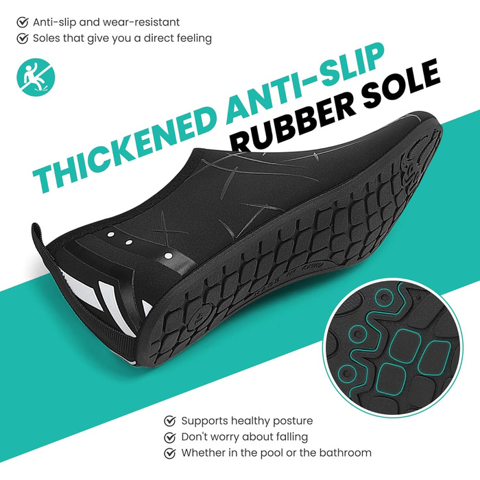 Чоботи для плавання та водних видів спорту: чоловічі та жіночі, швидковисихаючі, з антиковзким покриттям, легкі, для пляжу, басейну та серфінгу (34 EU, 857 Чорний)