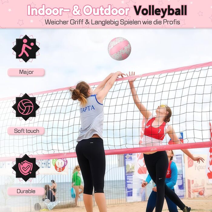 Волейбольний м'яч Aipwerer: для пляжу, залу та тренувань (рожево-білий, розмір 5)