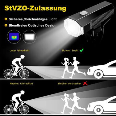 Набір велосипедних ліхтарів LED, STVZO, водонепроникні, USB-зарядка, передній та задній ліхтарі