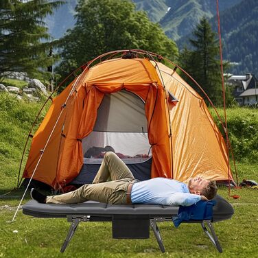 Кемпінгове ліжко AlpineAura - широке, складне, 190x65x30 см, 6 положень, для відпочинку на природі, чорне