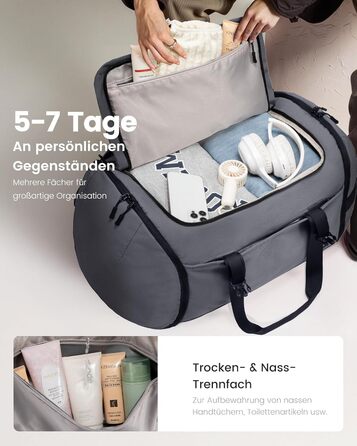 Спортивна сумка LOVEVOOK для чоловіків з відділенням для взуття, 65L, сіро-чорна.  Чоловіча сумка для спортзал, подорожі, ручна поклажа, 52x45x28 см.