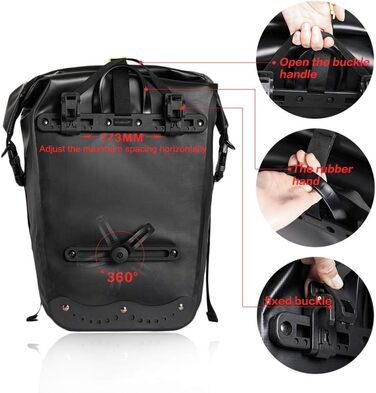 Велосипедна сумка WATERFLY 25L на багажник, водонепроникна, чорна