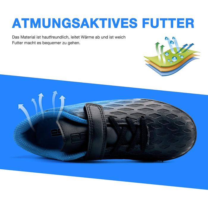 Дитячі футбольні бутси JABASIC для штучного покриття, розмір 25 EU, чорно-синій, морський/лимонний