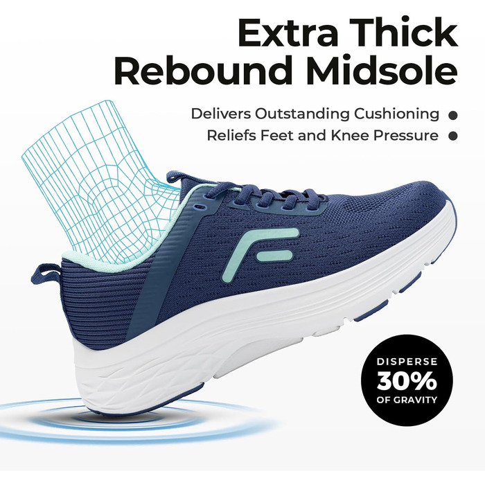 Жіночі кросівки FitVille для ходьби та бігу - широкі, дихаючі, з неслизькою підошвою, для занять спортом, фітнесом, джогінгом на вулиці. Колір: блакитний, бірюзовий. Розмір EU 39.5 V17