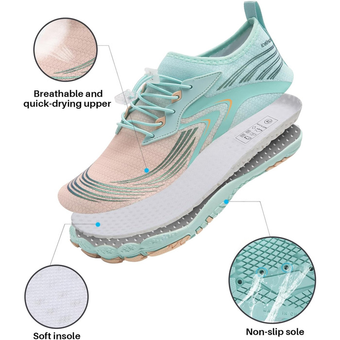 Босими кросівки IceUnicorn для чоловіків та жінок. Зручні аквашузи для фітнесу, пляжу, плавання та водних розваг. Розмір 38 EU, колір: місячний зелений