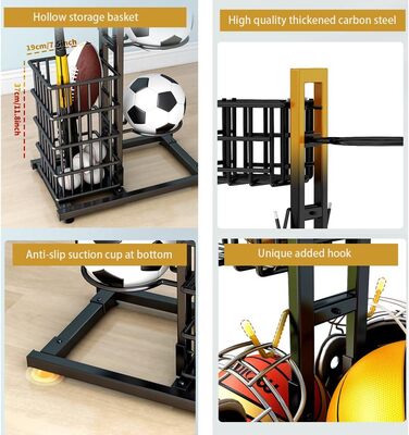 Стенд для зберігання м'ячів: баскетбол, волейбол, футбол. Організатор для спортивного інвентарю з 7 тримачами для м'ячів та 2 кошиками