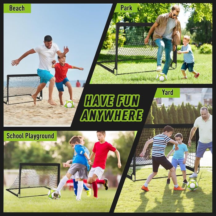 Ворота для футболу Miaoke 2 шт. для дітей, Outdoor, з сумкою та м'ячем, 10 конусів, 1.2 x 0.9 м – чорний, Oxford-Tkanina