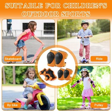 Набір наколінників Kinder 6 в 1: захист для колін, ліктів та зап'ясть. Підходить для скейтбордингу, роликів, самокатів та велосипедів (помаранчевий)