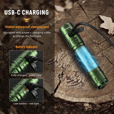 Wurkkos TD02 тактична ліхтарик LED, 2000 люмен, USB-C, водонепроникний IP68, 6 режимів, компактний, для активностей на відкритому повітрі та в приміщенні (зелений)