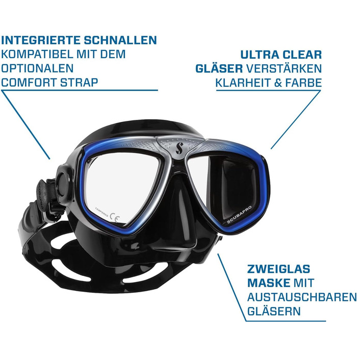 Маска для дайвінгу Scubapro Zoom EVO чорна/синя, силіконова