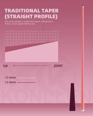 Білярдний кий Konllen карбоновий 147 см, професійний для дорослих, 12.5 мм, технологія Full Carbon, легкий контроль, Pro Taper
