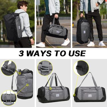 Сумка для подорожей Laripwit 40L для чоловіків і жінок, середня спортивна сумка з відділенням для взуття та вологих речей, рюкзак-дафл, армійсько-зелена (сіра)