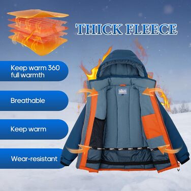 SNOWER Дитячий зимовий комбінезон для хлопчика з капюшоном, теплий гірськолижний костюм, кольоровий зелений (6-7 років, помаранчевий)