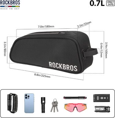 ROCKBROS водонепроникна верхня сумка на раму для велосипеда, 0,7 л, з відбивачем, сіра, для МТБ, шосейних і гравійних велосипедів