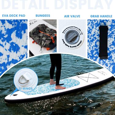 Надувна SUP-дошка FunWater для дорослих, комплект: регульоване весло, помпа, рюкзак, страхувальний шнур, водонепроникна сумка, синя