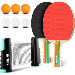 Набір для пінг-понгу для 2 гравців – 2 ракетки, сітка, 6 м'ячів. Підходить для гри в приміщенні та на вулиці. Кольори: блакитний/зелений (чорний/червоний)