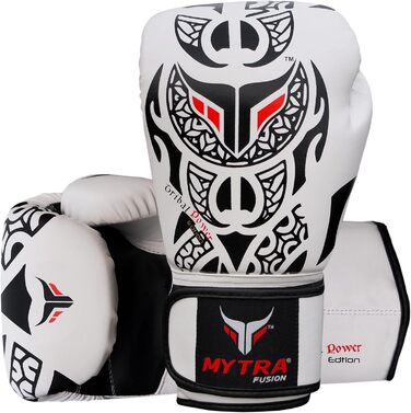 Боксерські рукавички Mytra Fusion 10oz-16oz для MMA, Муай Тай, кікбоксингу, тренувань та спарингів, чоловічі та жіночі, чорні/білі