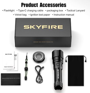 Ліхтарик LED SKYFIRE 5000 люмен, акумуляторний, з функцією Power Bank та кресалом для кемпінгу та надзвичайних ситуацій