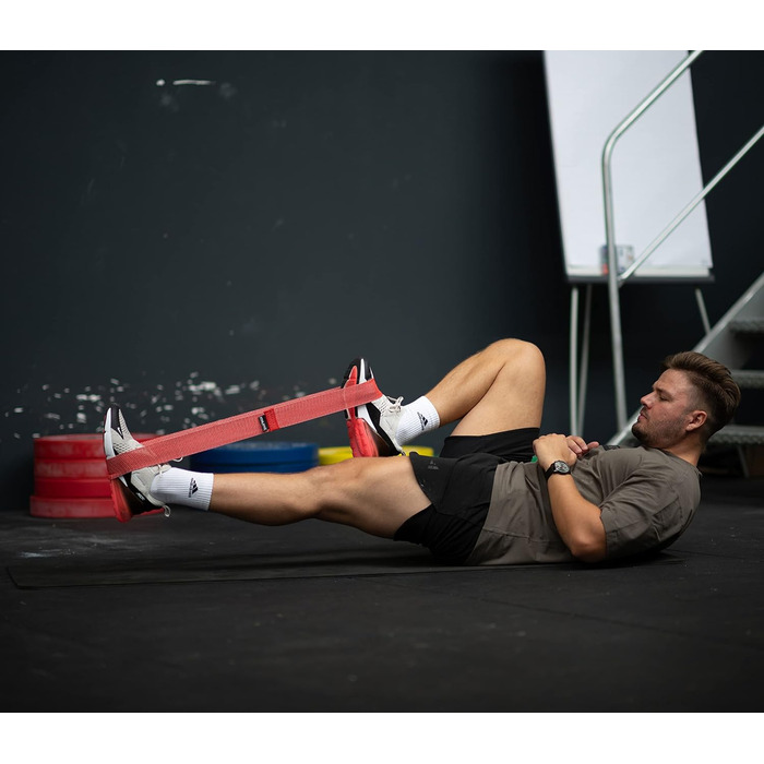 Текстильна фітнес-стрічка ATHLETIC AESTHETICS Premium, еластична гумка для тренувань, червона, дуже легка, з чохлом і відеокурсом