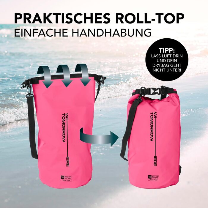 Водонепроникний рюкзак Dry Bag | Сумка-мішок Dry Bag | 2L, 5L, 10L, 20L | Для човнів, каяків, риболовлі та кемпінгу (Вертикальний, Рожевий)
