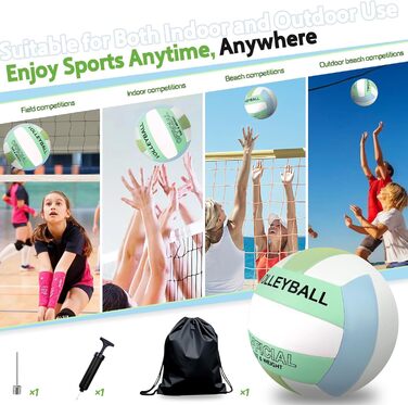 Волейбольний м'яч Aipwerer для пляжу та залу: водонепроникний, Soft Touch, зелено-жовтий, розмір 5