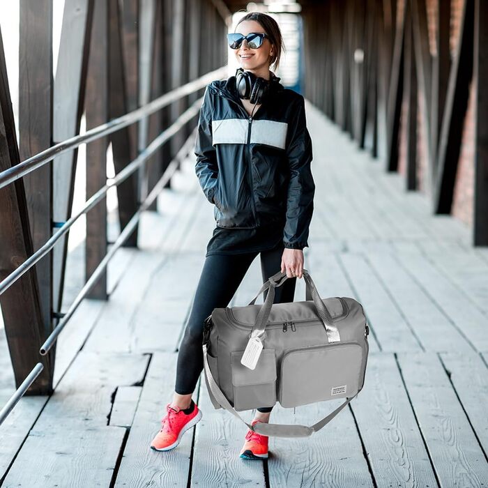 Складана дорожня сумка Flintronic 36L, водонепроникна спортивна сумка для подорожей, велика сумка для чоловіків і жінок, з біркою для багажу, сіра